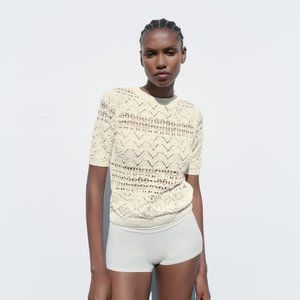 Zara Pointelle Knit Sweater NWT